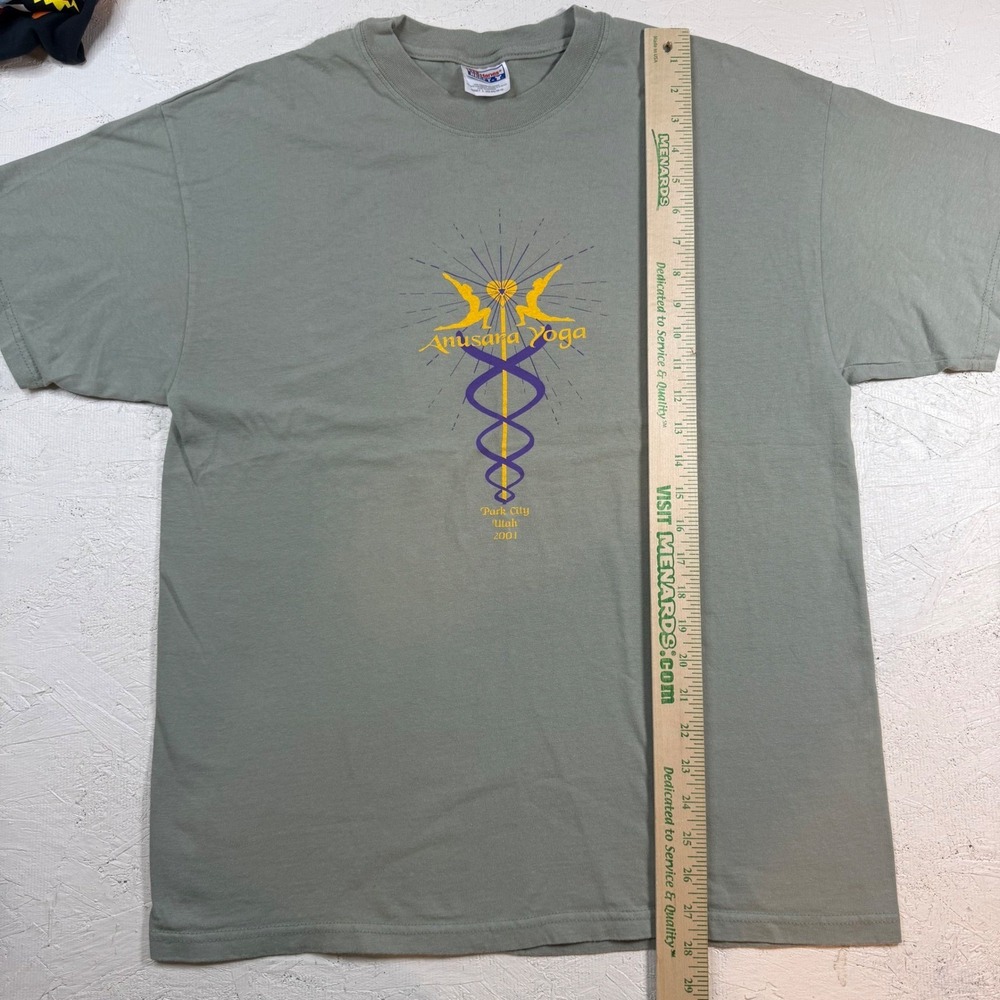 Hanes Beefy-T Anusara Yoga Graphic T-Shirt Green, Adult L, Cotton - Picture 5 of 10